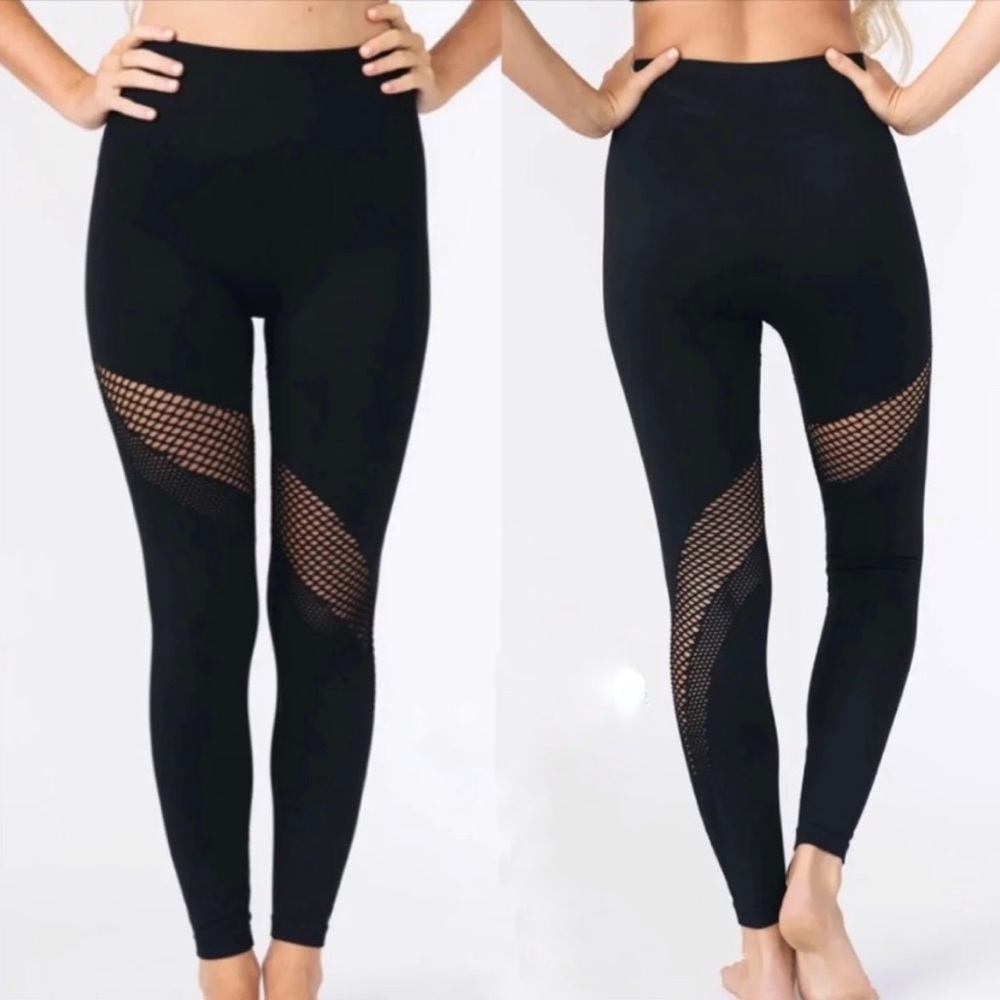 ZYIA Black High Rise 7/8 Leggings Mesh Panels NWOT